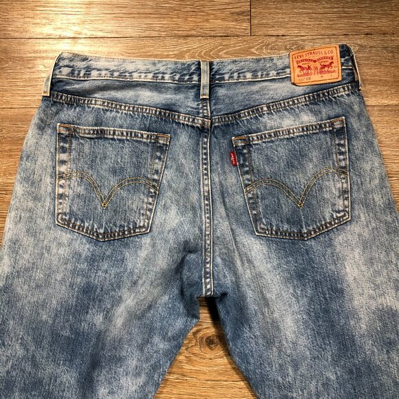 Levis 501 CT Jeans Mens 34x27 Light Stonewash Distressed Button Fly Taper - Picture 5 of 13